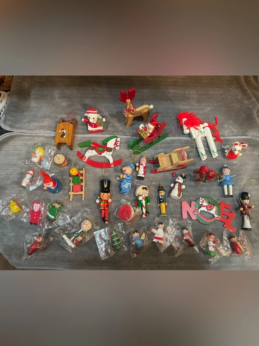 Vintage Christmas Wood Ornaments Mouse Soldier Snowman Lot